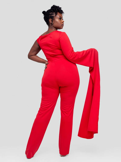 Bold N Chic Hand Trail Jumpsuit - Red - Shopzetu