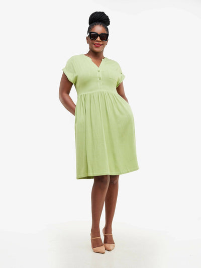 Valuespot Linen Blend Dress - Green - Shopzetu