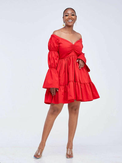 Izulu Mukutan Dress - Red - Shopzetu