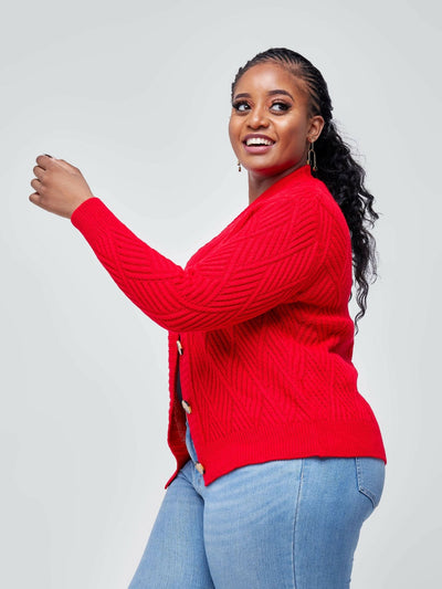 The Fashion Frenzy Button Cardigan - Red - Shopzetu