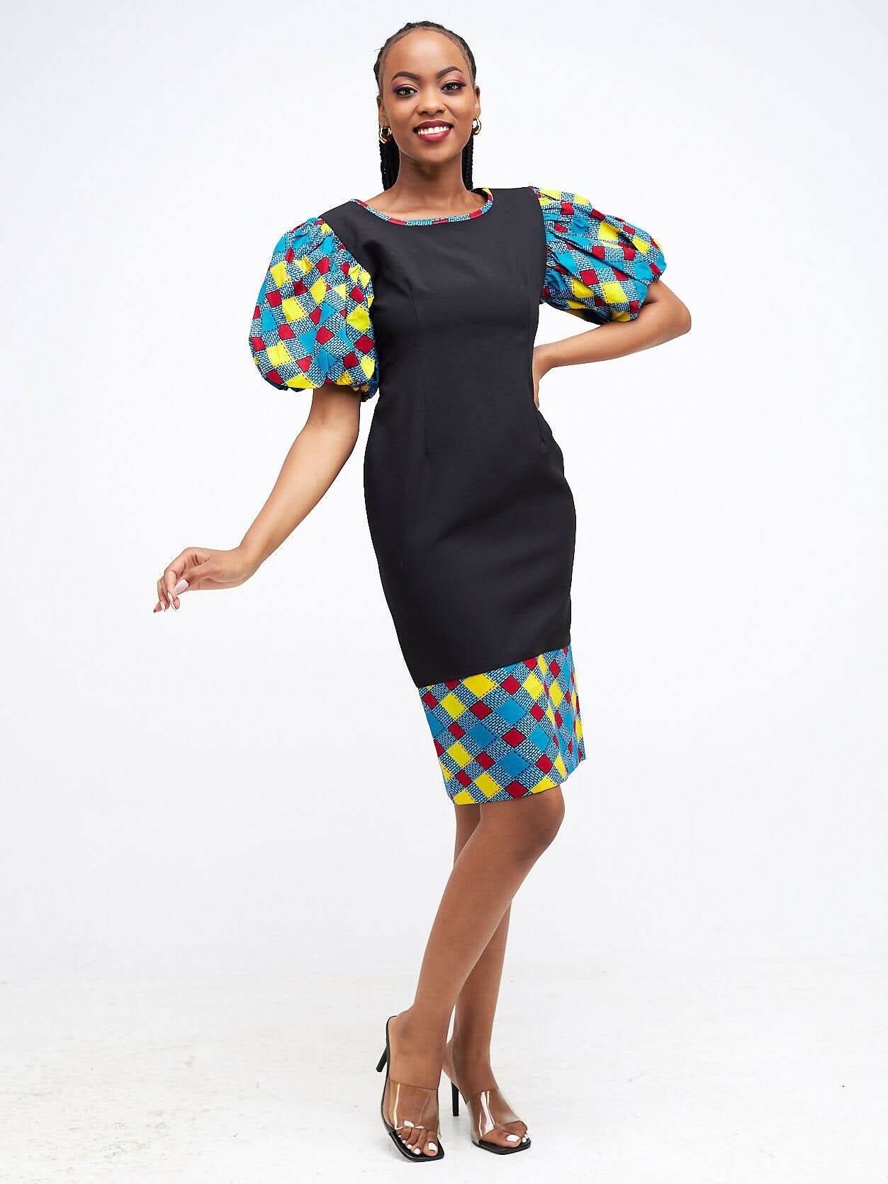 Simbaress Ankara Mix Lulea Dress - Black / Blue - Shopzetu