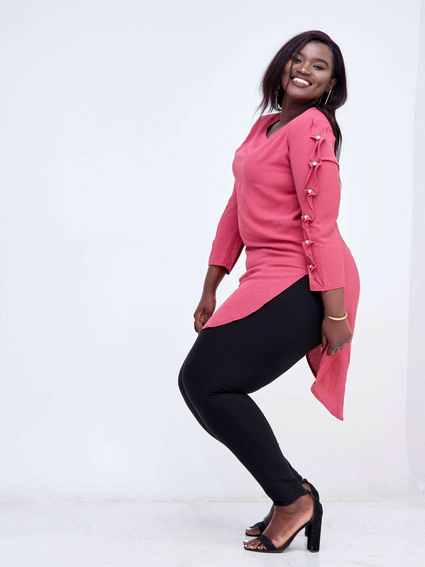 Pearl Free Shirt Dress - Pink - Shopzetu