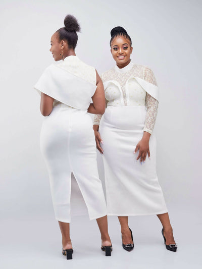 Elegant Bandage Cotton Dress with One Side Sash Dress - White