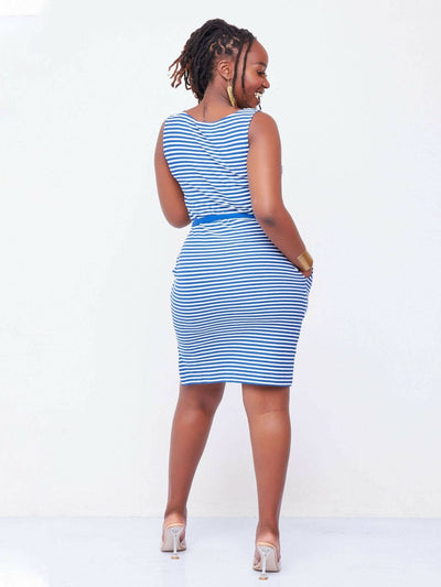 Hessed Mini Stripped Sleeveless Dress - Blue - Shopzetu