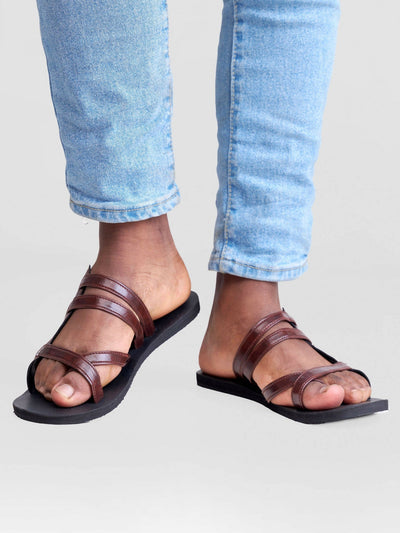 Biba Trends Collections Argento Brown Criss Cross Men's Sandals - Brown - Shopzetu