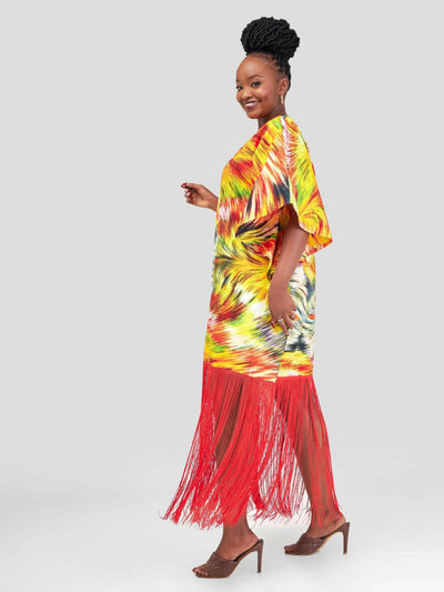 Izulu Mapia Kaftan Dress - Red - Shopzetu