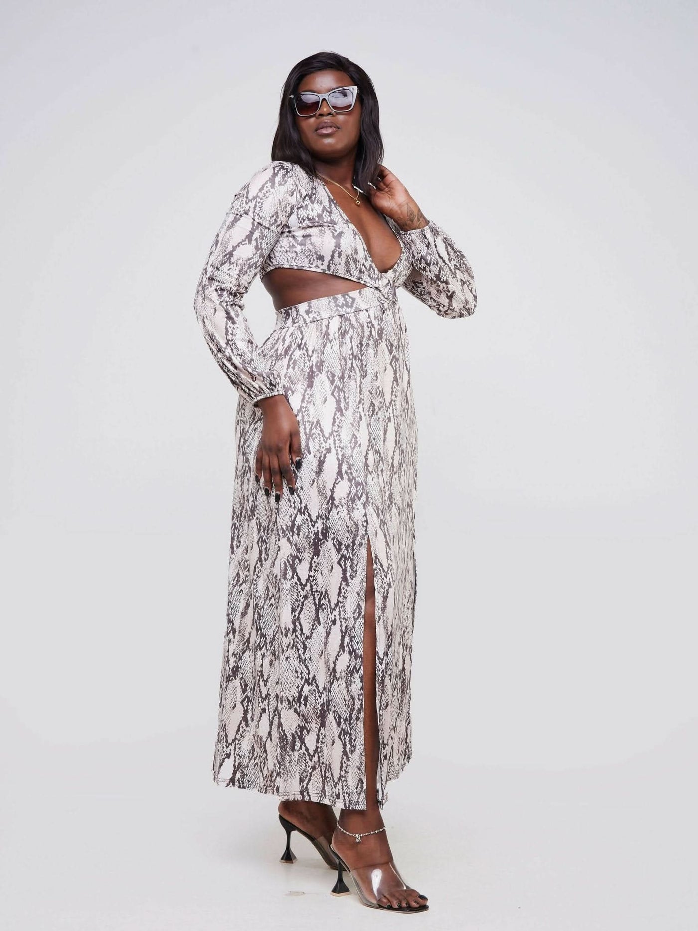 Exclusive Styles Snake Print Mid Cut Out Dress - Snake Print - Shopzetu