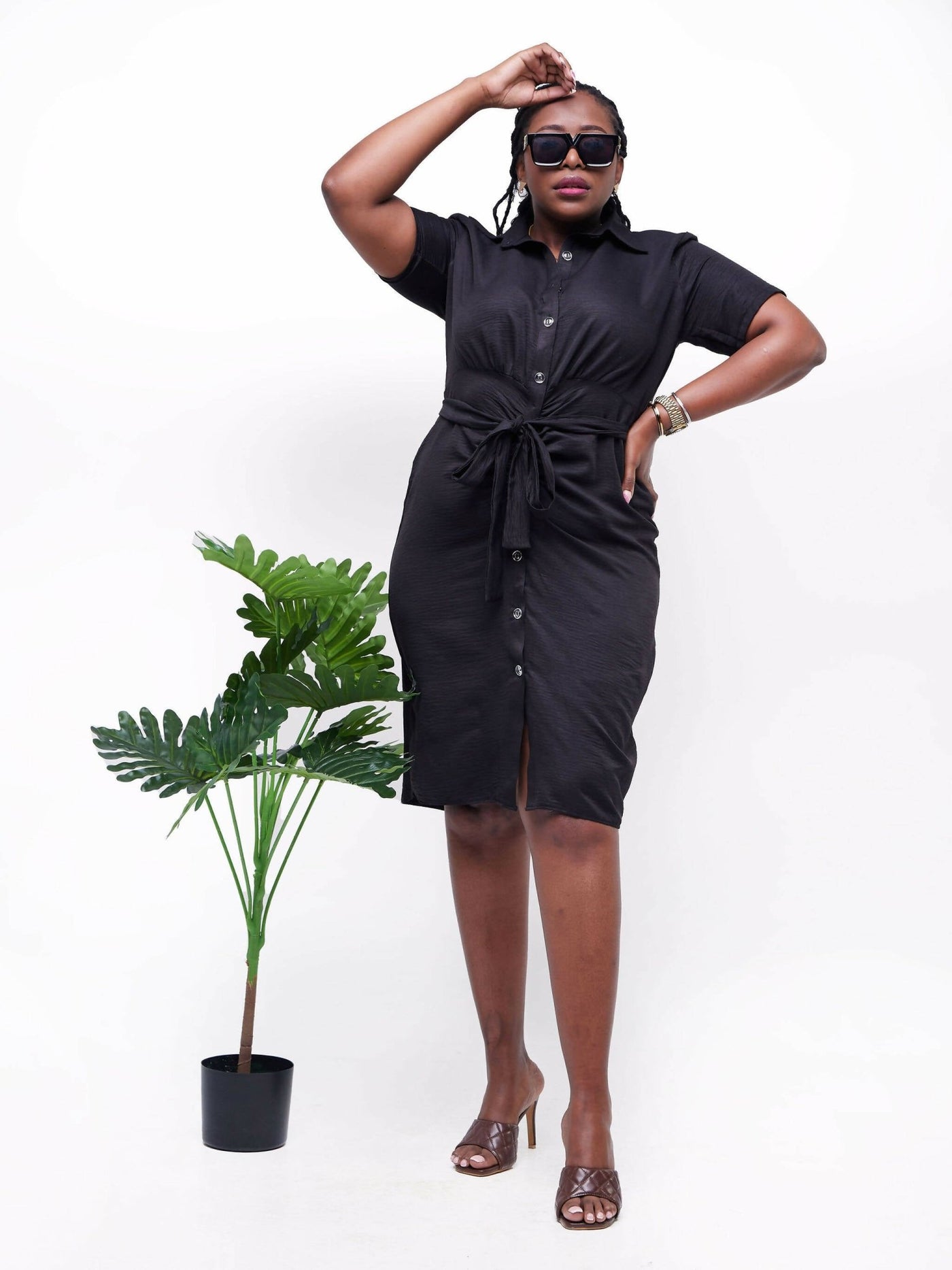 Phyls Collections Nate Knee Length Shirt Dress - Black - Shopzetu