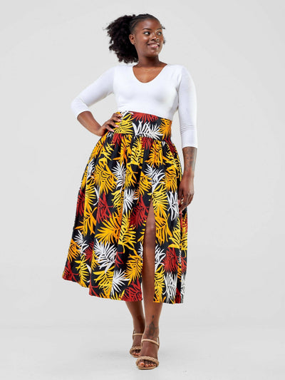 Pretty Gline African Balloon Skirt - Orange / Yellow Print - Shopzetu