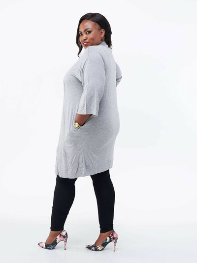 Hessed Long Buttonless Waterfall - Grey - Shopzetu