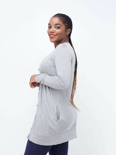 Hessed Midi Buttoned Waterfall - Grey - Shopzetu