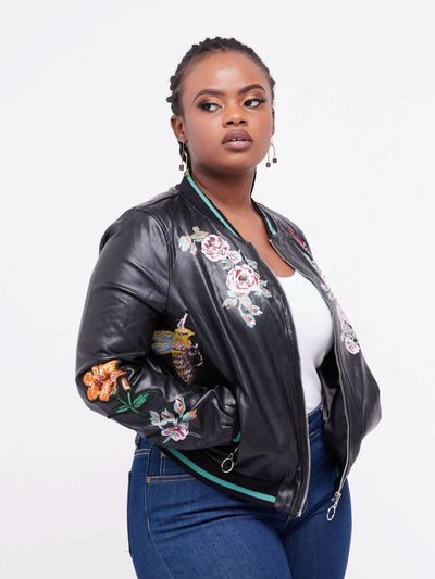 Shop Anna 254 Embroidered Leather Jacket - Black - Shopzetu