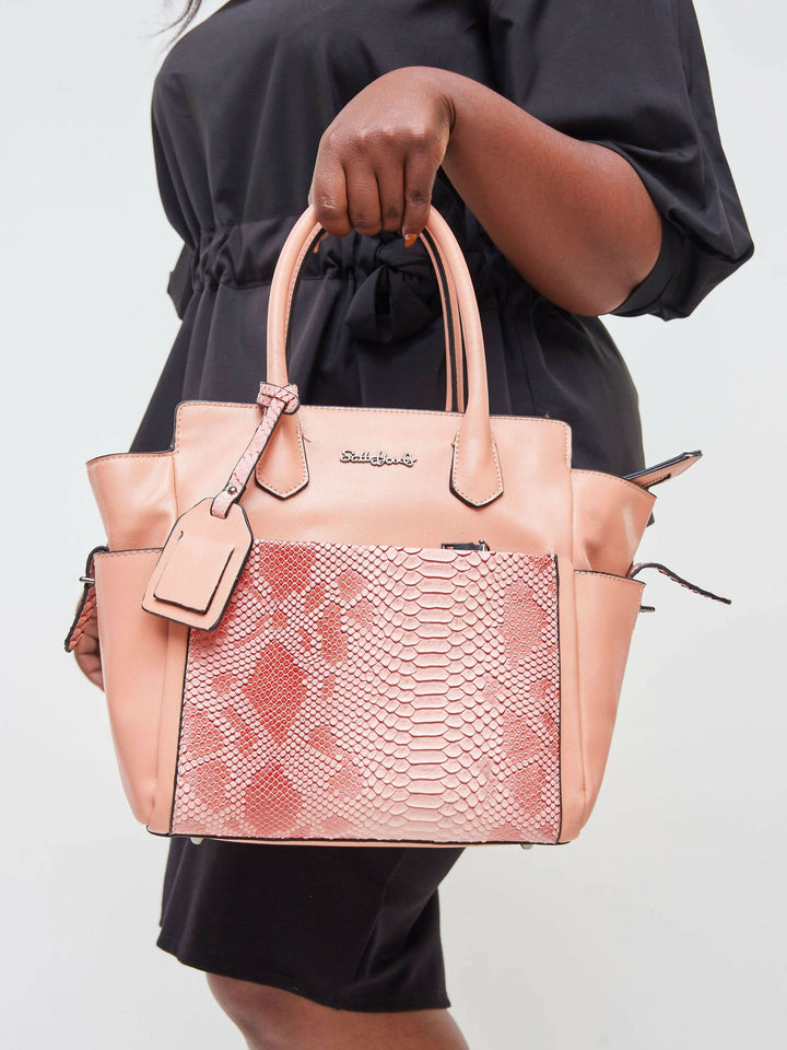 The Fashion Frenzy Snake Skin Handbag Bag - Pink
