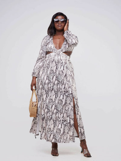 Exclusive Styles Snake Print Mid Cut Out Dress - Snake Print - Shopzetu