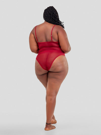 Intimates Kenya High Quality Lace Splicing Sexy Bodysuit With Underwire - Maroon - Shopzetu