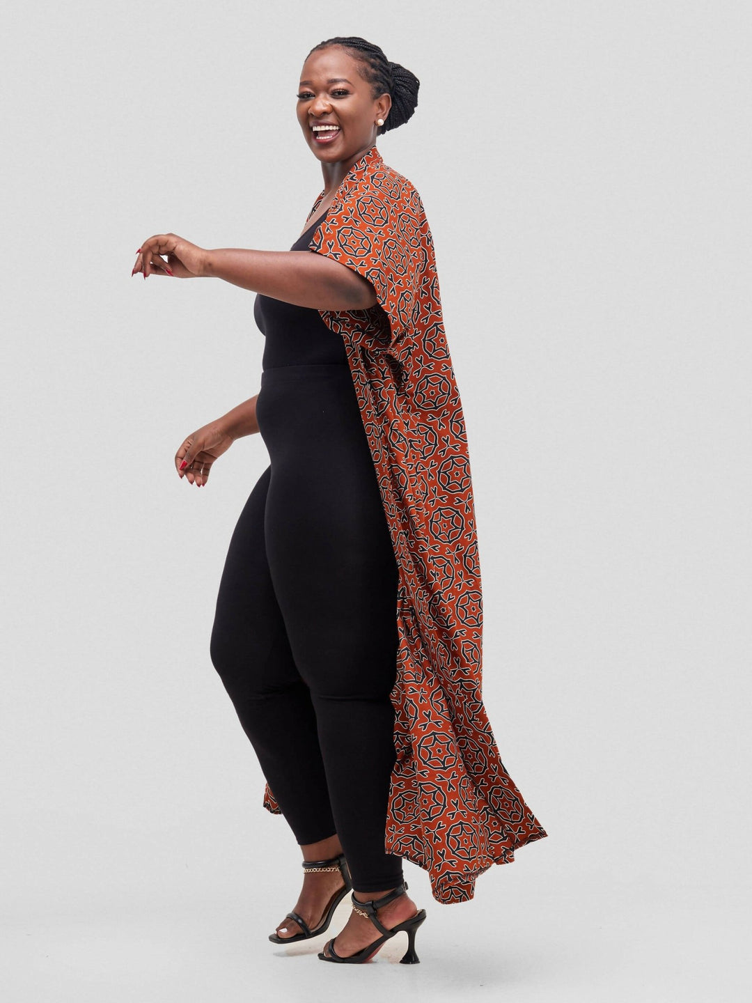 Simbaress Kitenge Tamu Long Kimono - Brown Print - Shopzetu