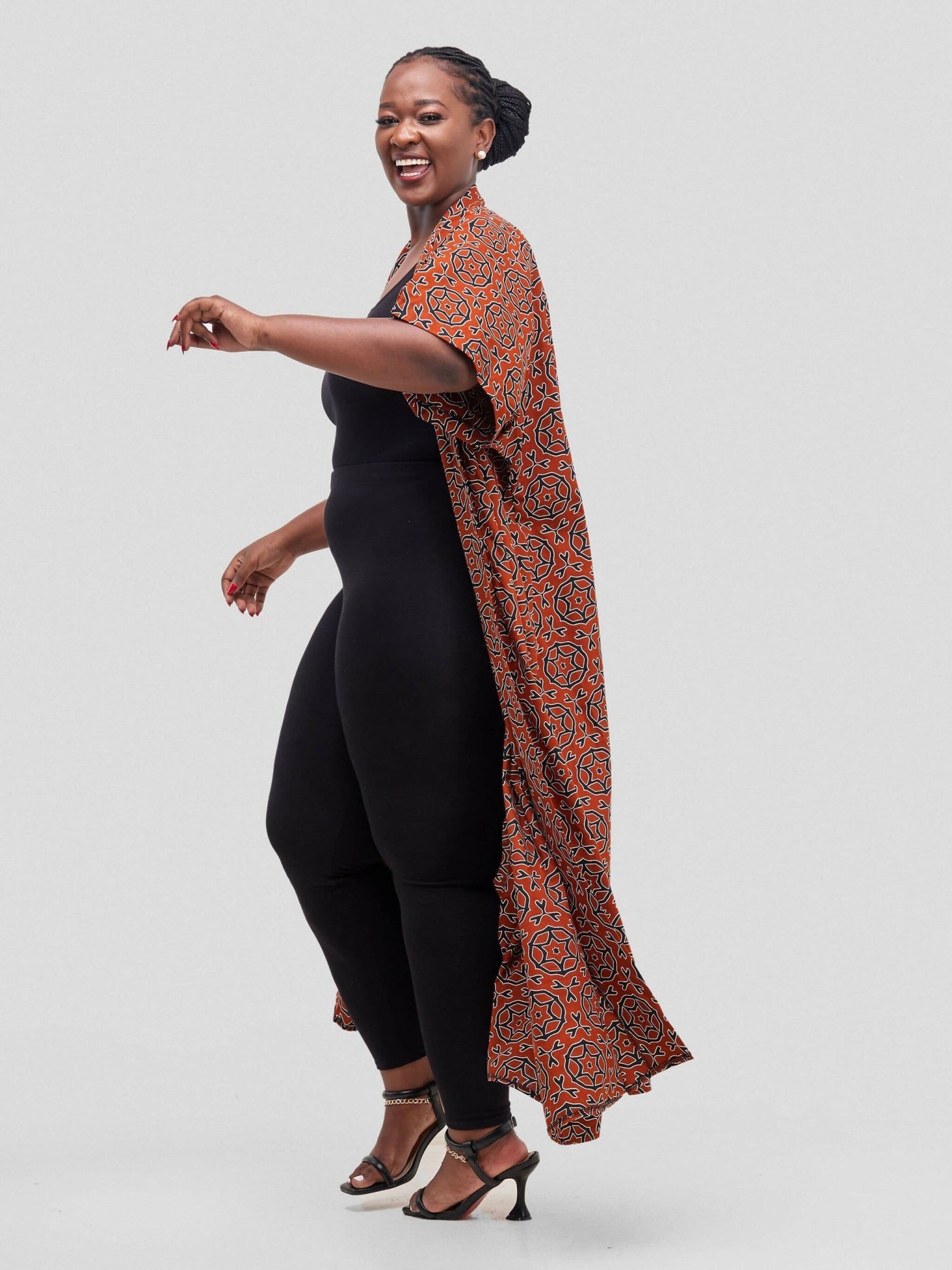 Simbaress Kitenge Tamu Long Kimono - Brown Print - Shopzetu