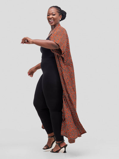 Simbaress Kitenge Tamu Long Kimono - Brown Print - Shopzetu