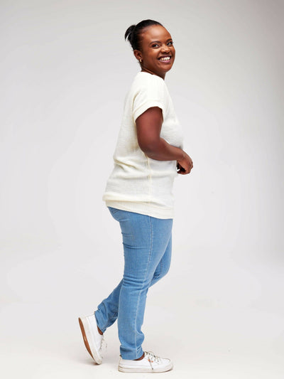 Hessed Short Sleeved Sweeter Top - White - Shopzetu