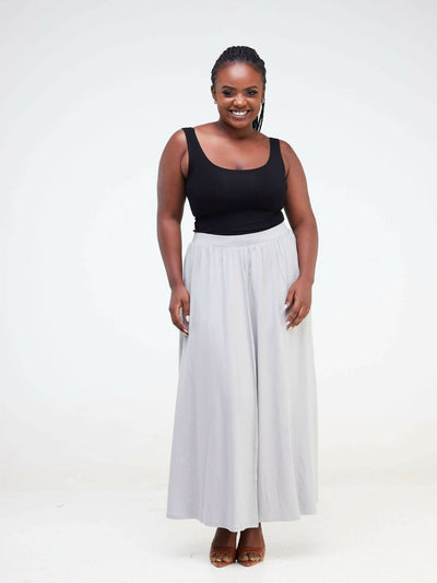 Hessed Maxi Wide Skirt - Grey - Shopzetu
