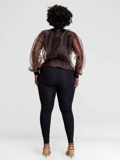 Vazi Afriq Organza Bomber Jacket - Brown - Shopzetu