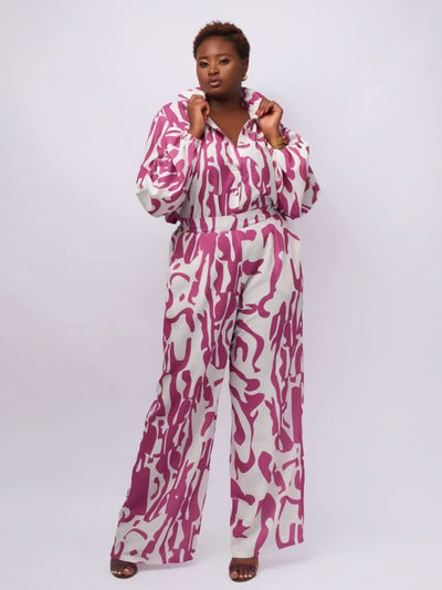 Tuli Aria Pant Set - Purple / White Print - Shopzetu