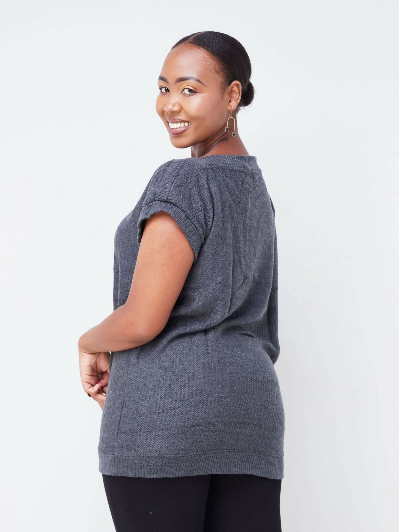 Hessed Short Sleeved Sweeter Top - Grey - Shopzetu