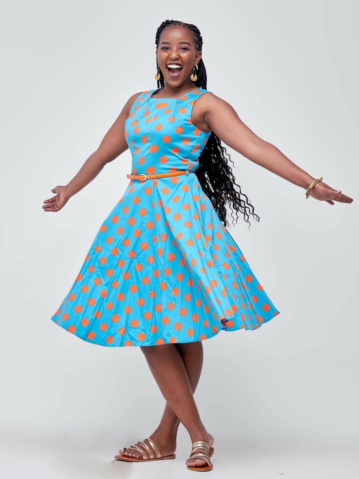 The Fashion Frenzy Polka Skater – Teal / Orange Polka - Shopzetu