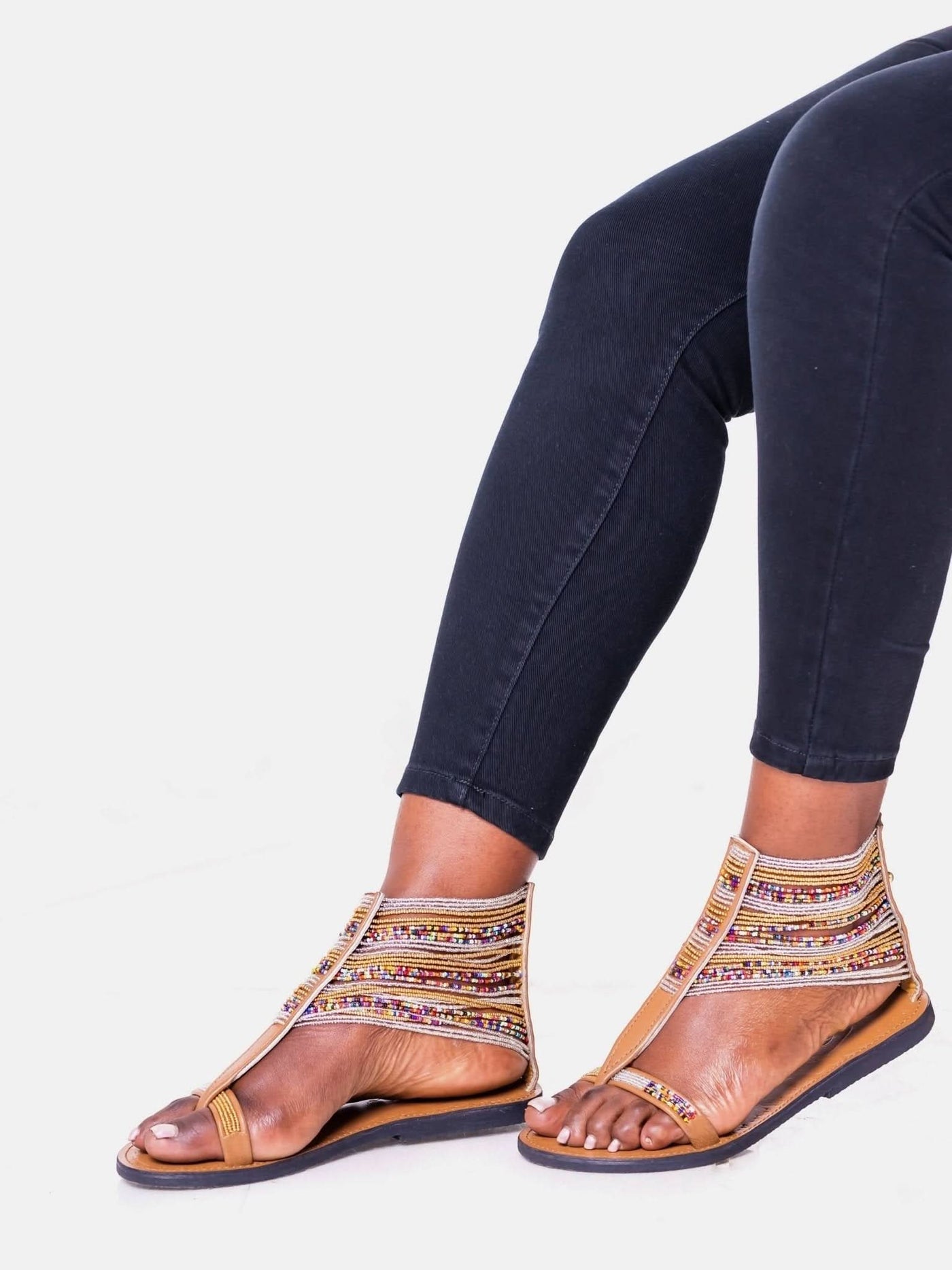 Azu Suzie Chain Zip Sandals - Pink Gold/Silver/Mix Beads - Shopzetu