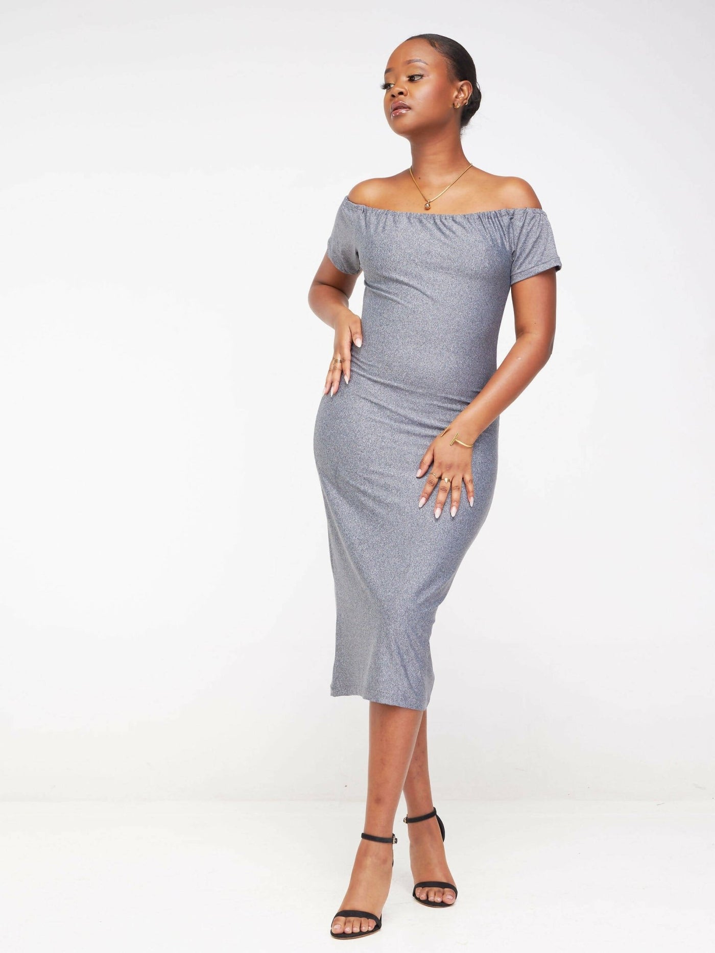 Juka Closet Off Shoulder Dress - Grey - Shopzetu