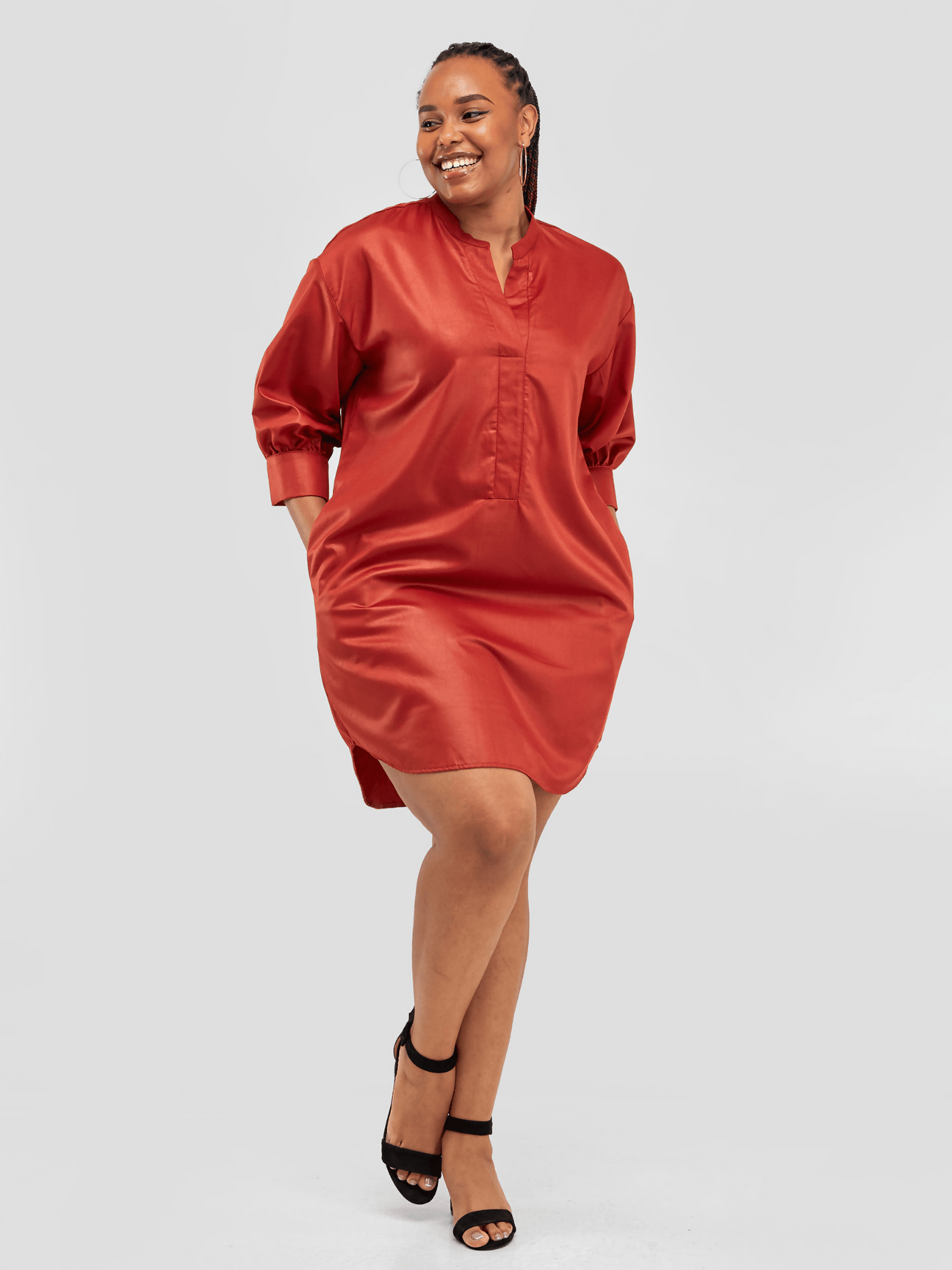 Tuli Nuru Shirt Dress - Burnt Orange - Shopzetu