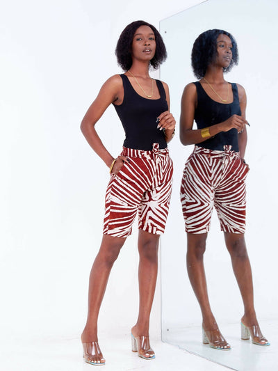 The Fashion Frenzy Ankara Shorts - Brown / White - Shopzetu