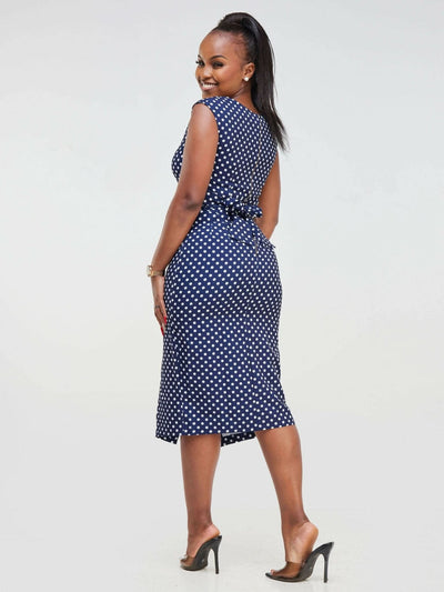 The Fashion Frenzy Polka Pencil Dress - Blue - Shopzetu