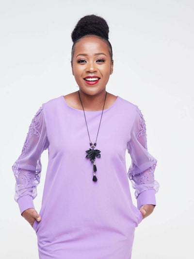 The Fashion Frenzy Shift Dress With Lace- Purple - Shopzetu