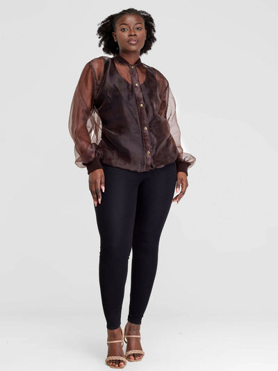 Vazi Afriq Organza Bomber Jacket - Brown - Shopzetu