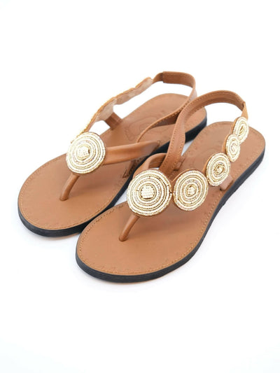 Azu's Beaded Backstrap Sandals - Cream / Gold - Shopzetu