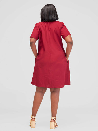 Mariste Tausi Shift Dress - Maroon - Shopzetu