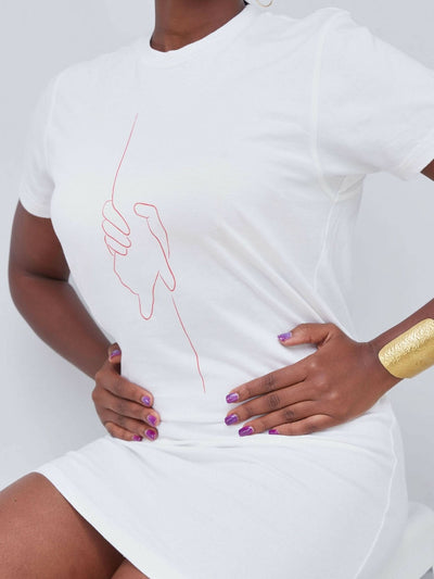 Vazi Afriq Cotton Jersey T-shirt Dress - White / Red Print - Shopzetu