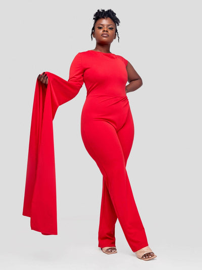 Bold N Chic Hand Trail Jumpsuit - Red - Shopzetu