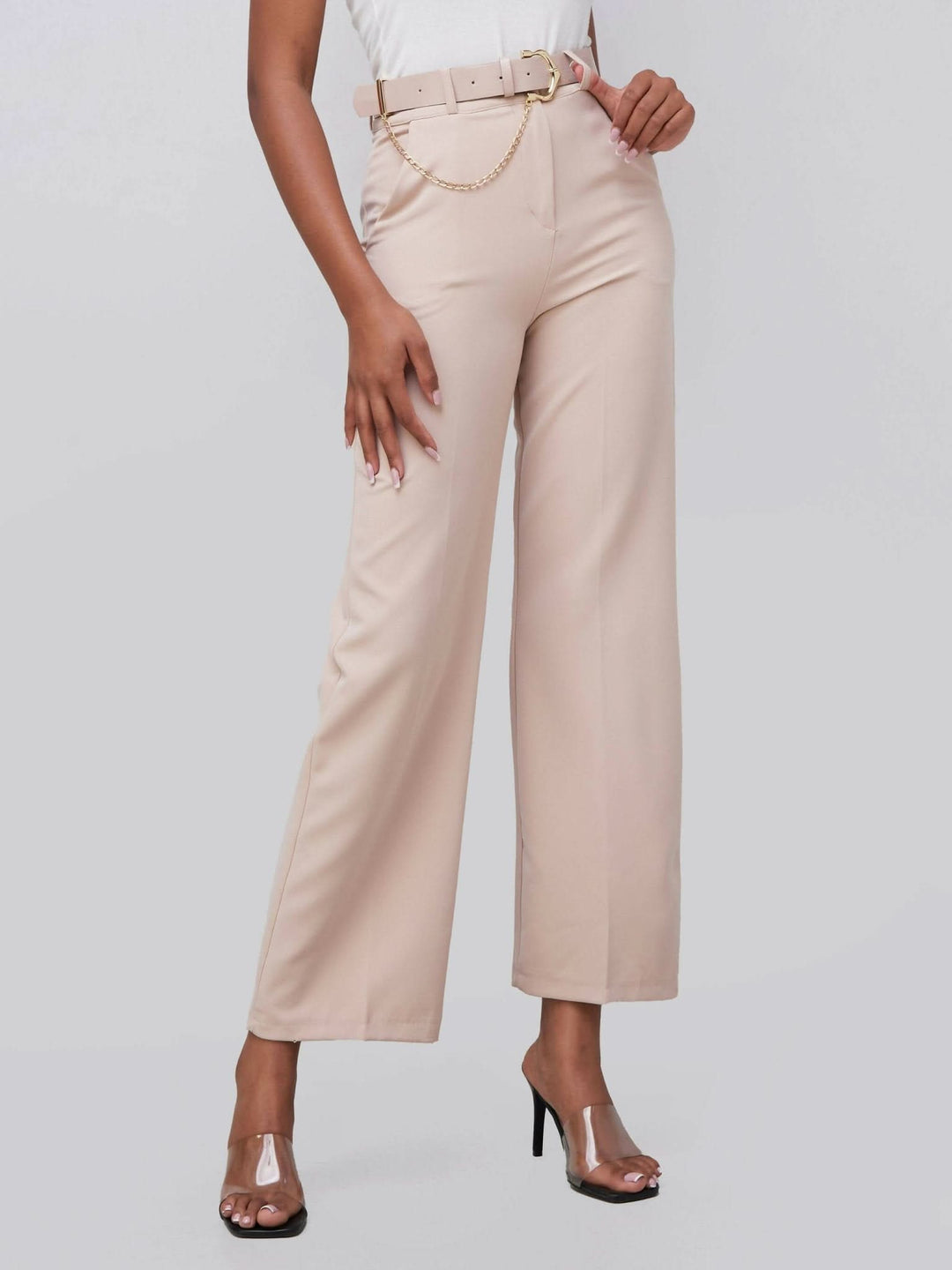 The Fashion Frenzy Flared Trouser - Cream - Shopzetu