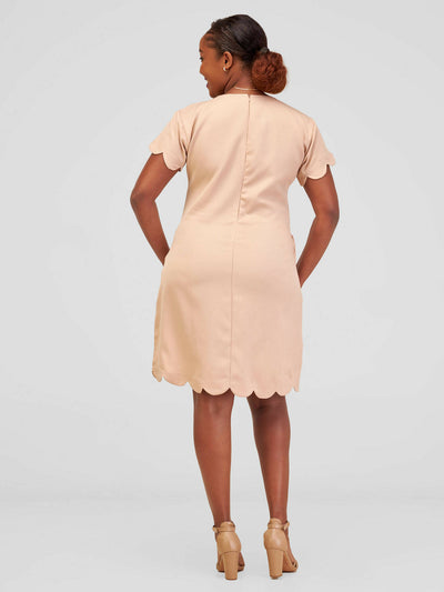 Distinct Wear Scallop Dress - Beige