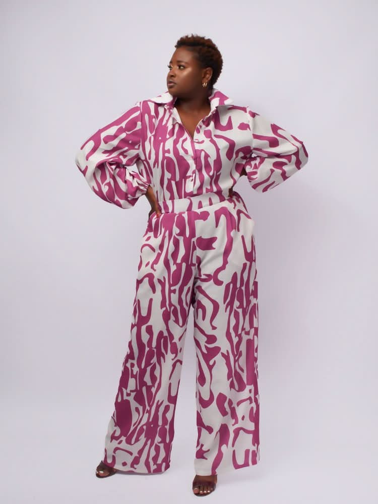 Tuli Aria Pant Set - Purple / White Print - Shopzetu