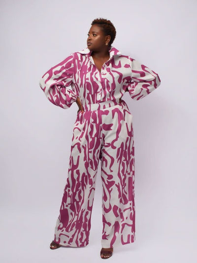 Tuli Aria Pant Set - Purple / White Print - Shopzetu