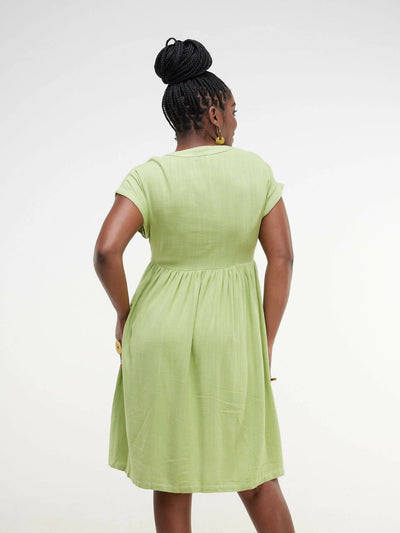 Valuespot Linen Blend Dress - Green - Shopzetu