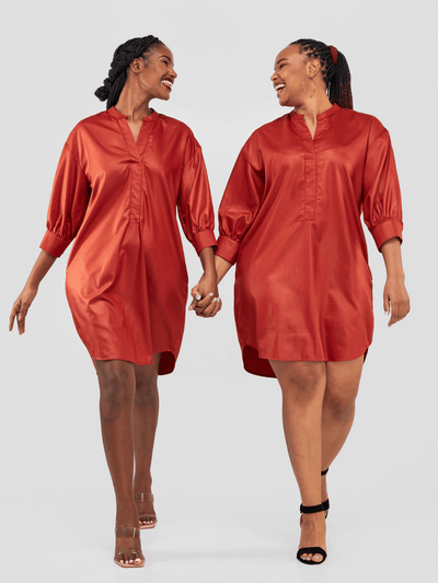 Tuli Nuru Shirt Dress - Burnt Orange - Shopzetu