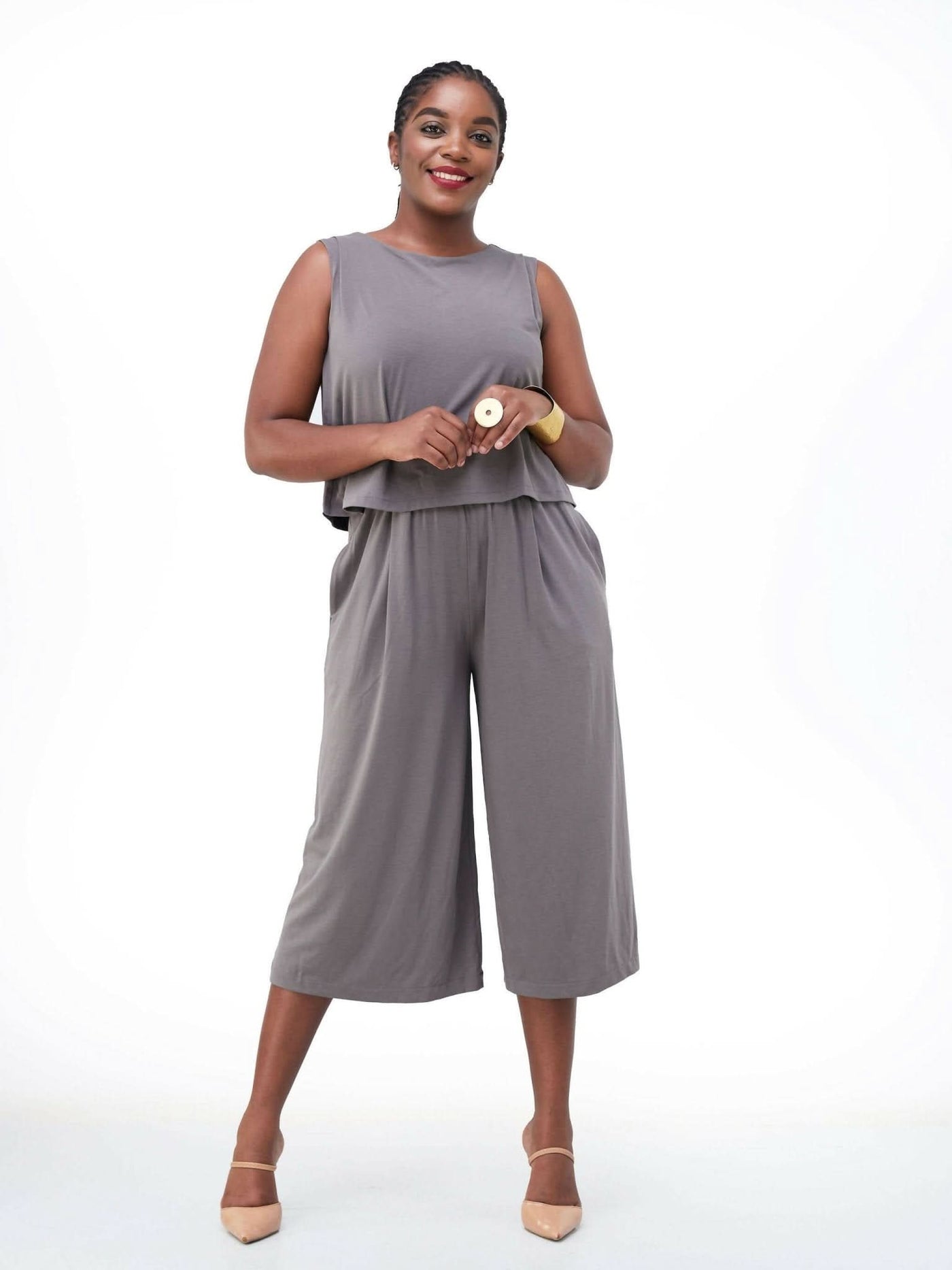 Hessed Sleeveless Jumpsuits - Grey - Shopzetu