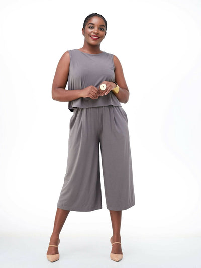 Hessed Sleeveless Jumpsuits - Grey - Shopzetu