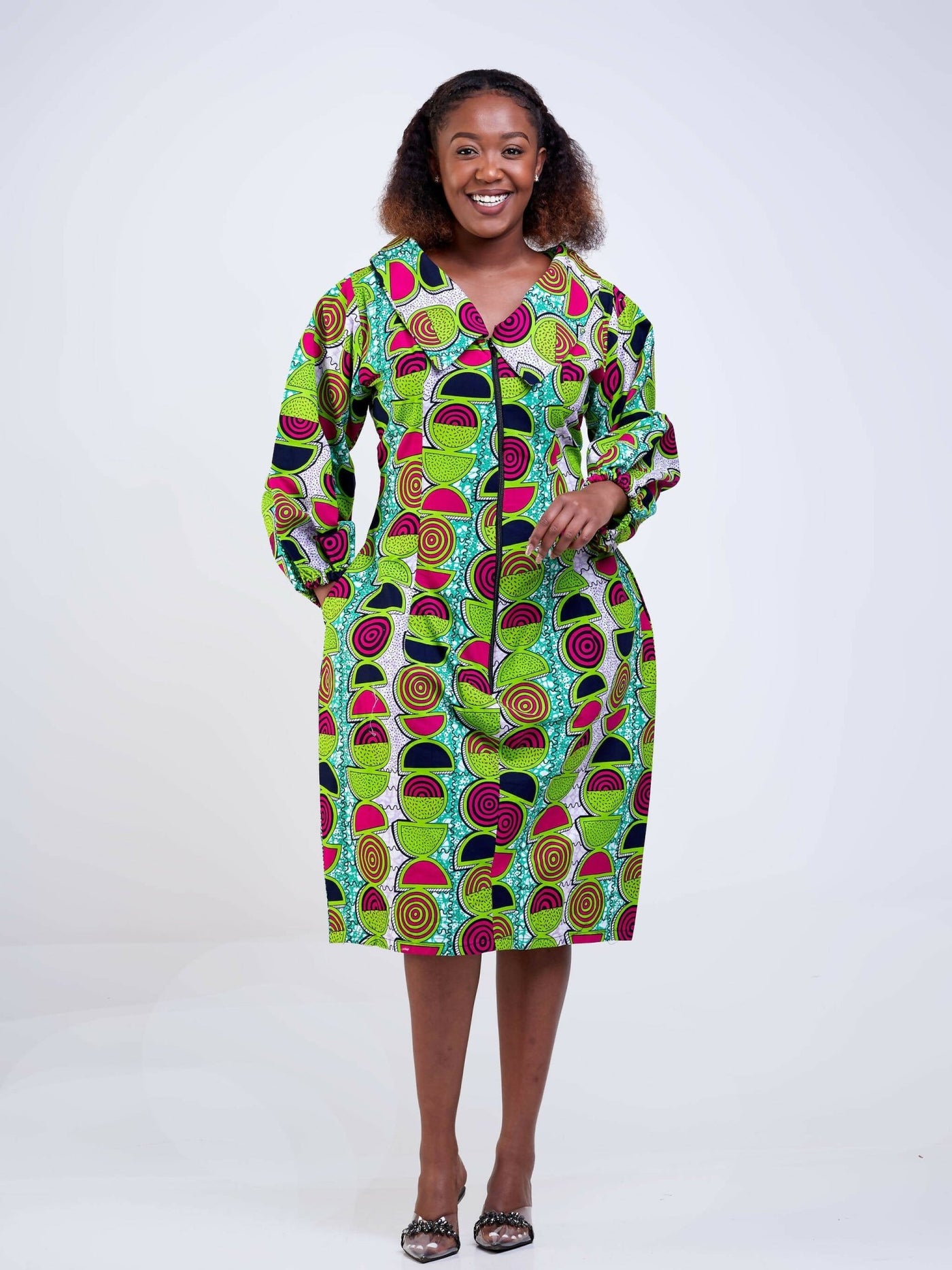 Manita Collections Mid-Length Lemon Colored Ankara Dress - Lemon Green - Shopzetu