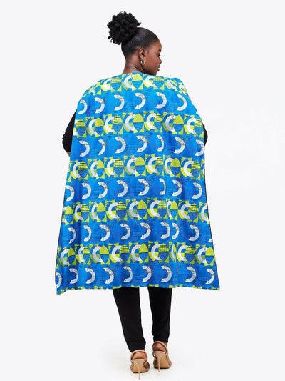 Simbaress Fem Ankara Midi Cape – Blue / Green - Shopzetu
