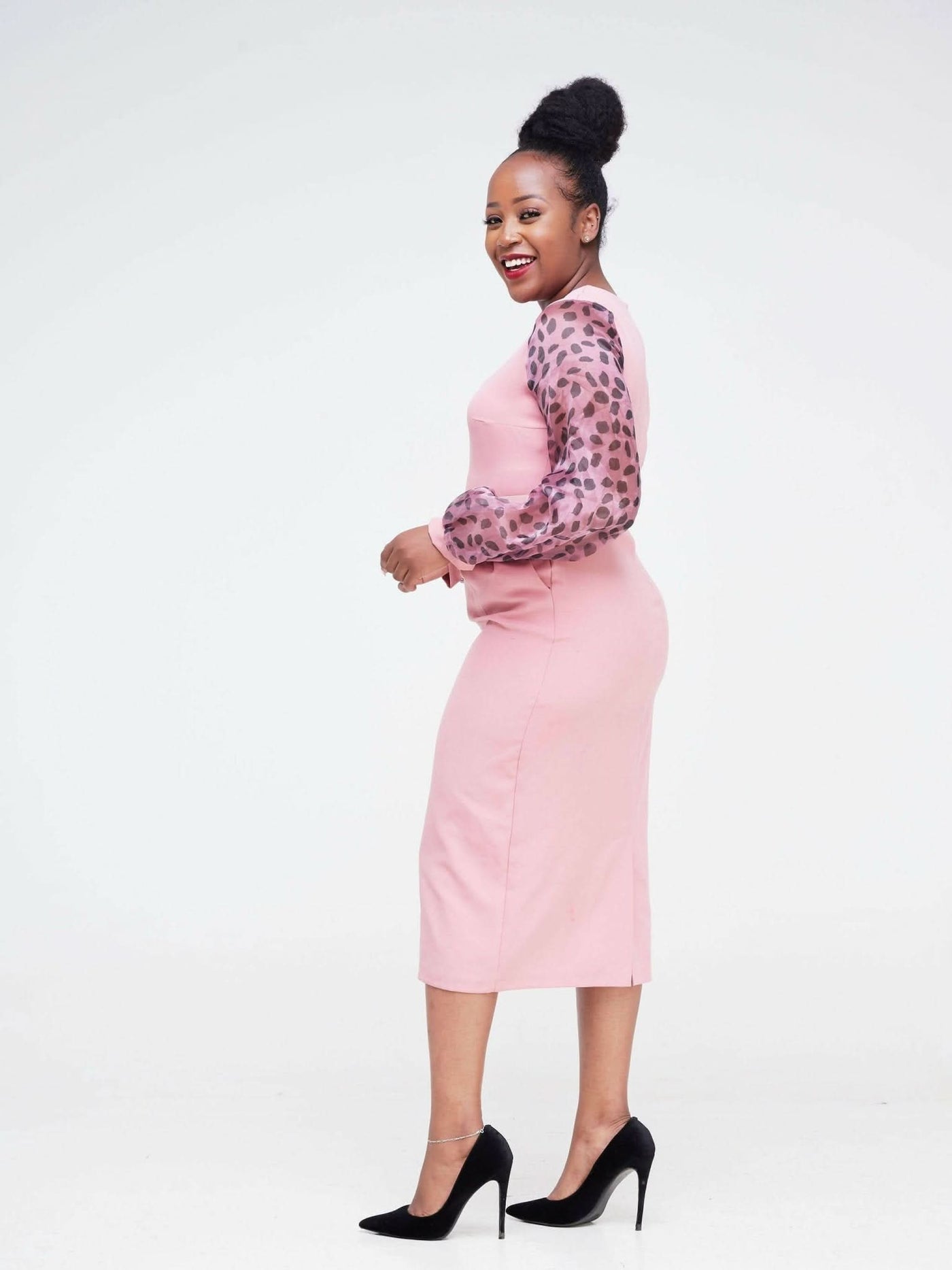 The Fashion Frenzy Polka Arms Floral Dress - Pink - Shopzetu